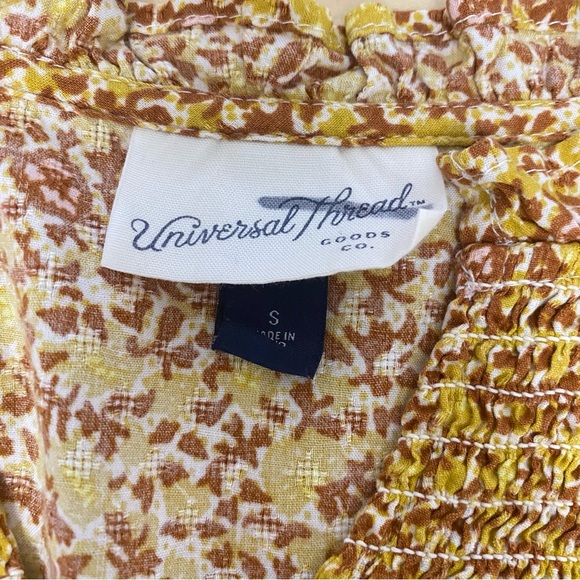 Universal Thread Fall Peasant Bubble‎ Sleeve Floral Top Yellow Orange Small - Picture 6 of 8